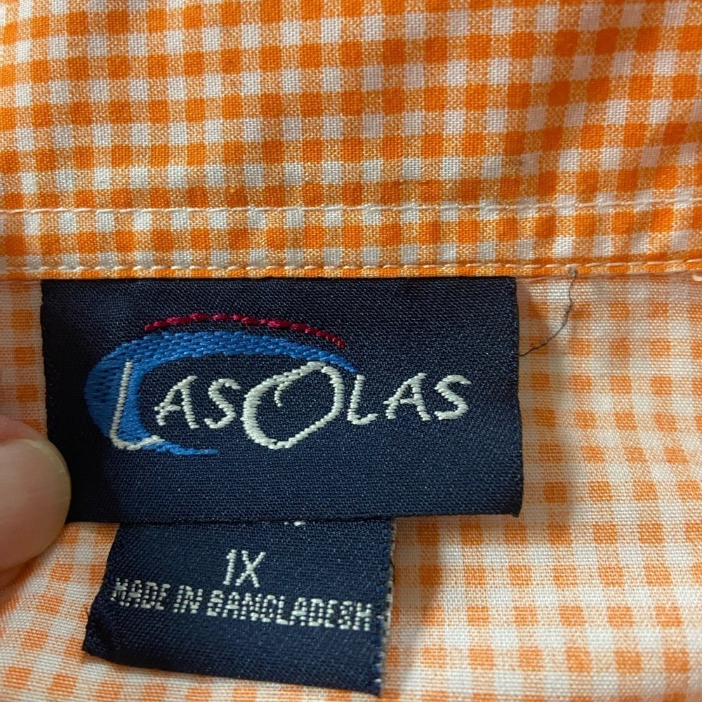 Las Olas Orange and White Gingham Button Down Shirt Cottagecore Cabincore Retro - Picture 4 of 14